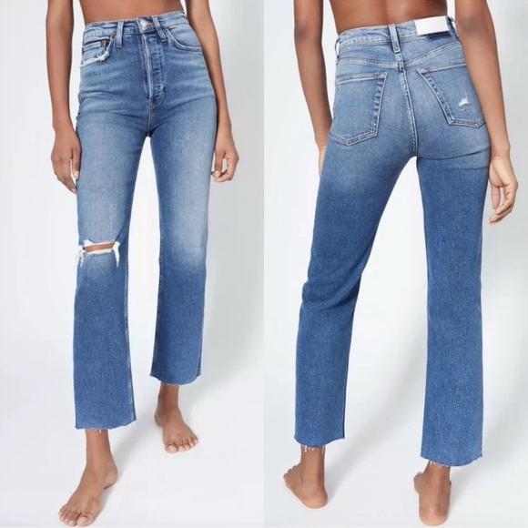 Re/Done Jeans 70s Ultra High Rise Stove Pipe Jeans Size 25 - Picture 4 of 14